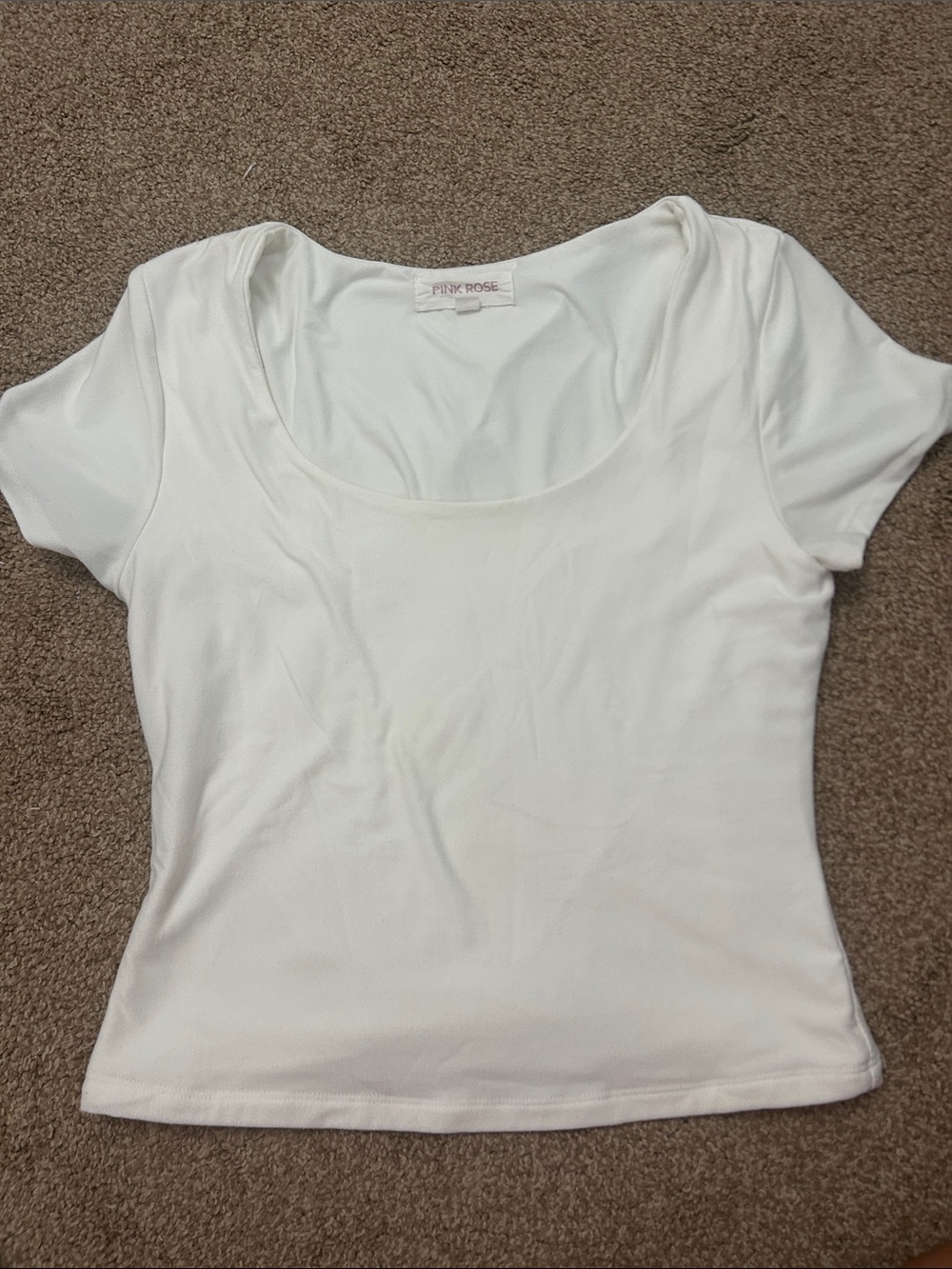 Pink Rose White Scoop Neck Short Sleeve Women's Top
